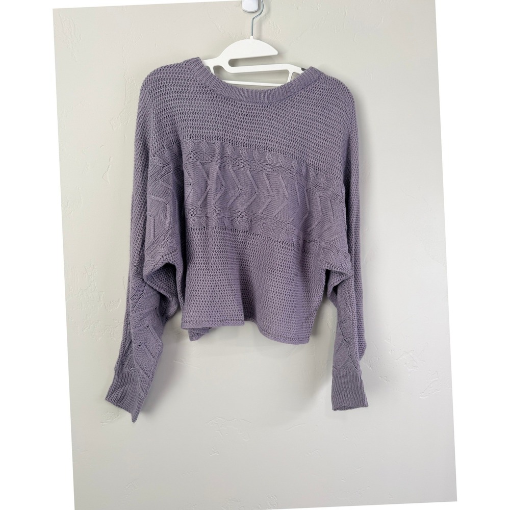 Derek Heart Lavender Purple Cable Knit Strappy Back Cropped Sweater Large